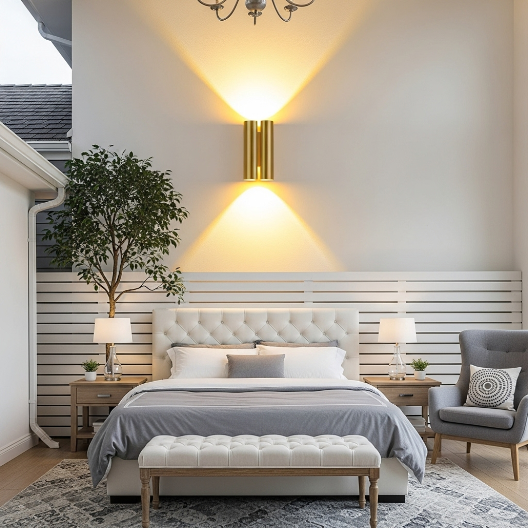 Upper and lower cylindrical wash wall lamps